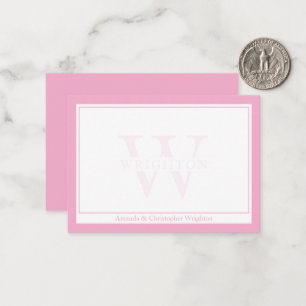 Minimalist Pink Two Border Monogram Couple Note Card