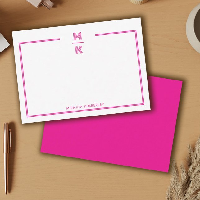 Minimalist Pink Two Border Monogram Note Card (Minimalist Pink Two Border Monogram Note Card)