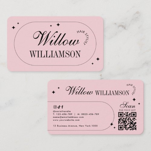 Minimalist Pink Vintage Calligraphy Modern QR Code Business Card