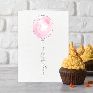 Minimalist Pink Watercolor Balloon Congratulations Card