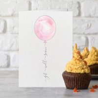 Minimalist Pink Watercolor Balloon Get Well Soon