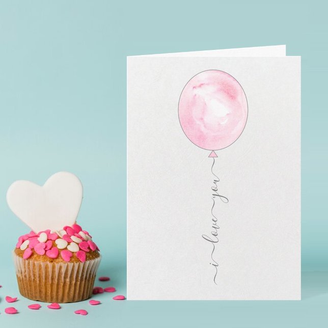 Minimalist Pink Watercolor Balloon Valentine's Day Card (Creator Uploaded)