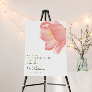 Minimalist Pink Watercolor Floral Wedding Welcome Foam Board