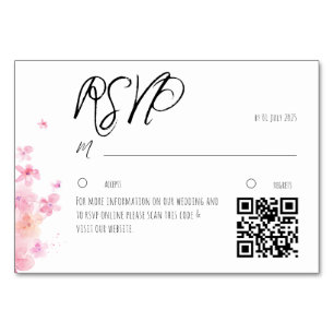 Minimalist pink watercolor flower RSVP Card QR