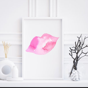 Minimalist Pink Watercolor Lips Feminine Art Poster