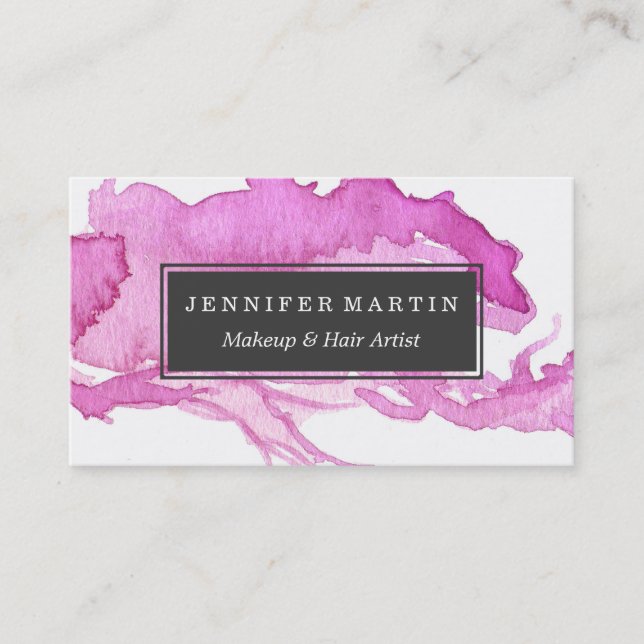 Minimalist Pink Watercolor Paint Daub Business Card (Front)