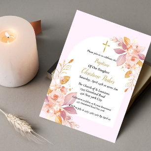 Minimalist pink watercolor splash baptism invitation