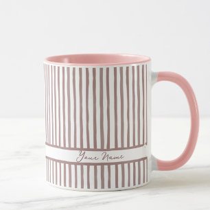 Minimalist Pink Watercolor Stripes Custom Name Mug