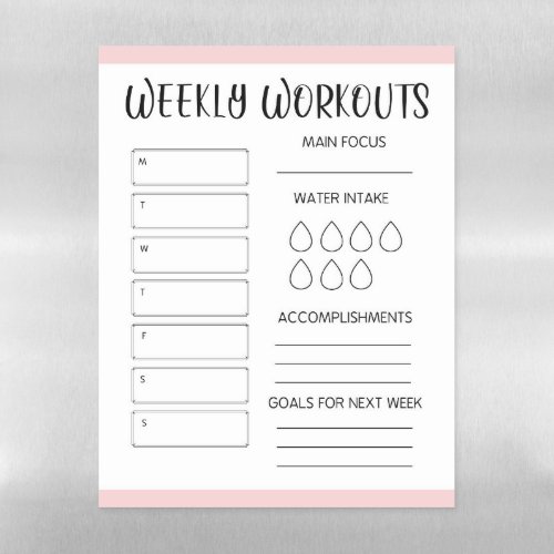 Minimalist Pink Weekly Workout Fitness Tracker Magnetic Dry Erase Sheet