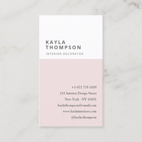 Minimalist pink white colorblock floral pattern business card