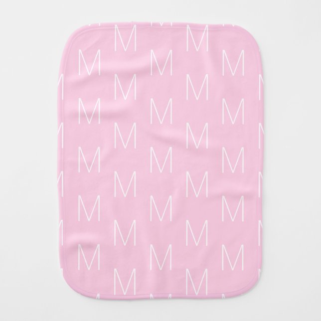 Minimalist pink white custom monogram pattern baby burp cloth (Front)
