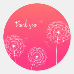 Minimalist Pink White Dandelion Flower Thank You  Classic Round Sticker