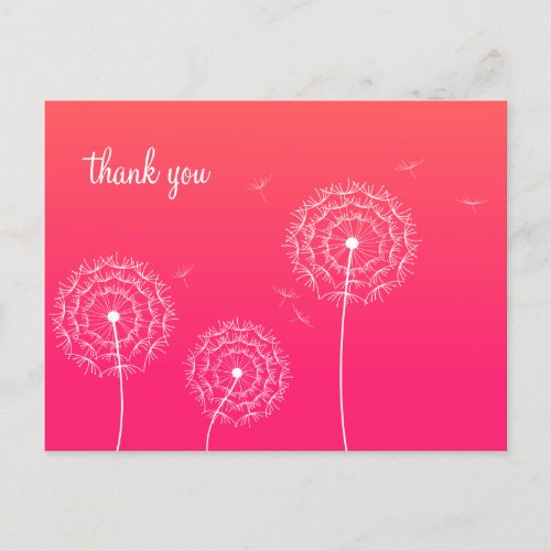 Minimalist Pink White Dandelion Flower Thank You  Postcard