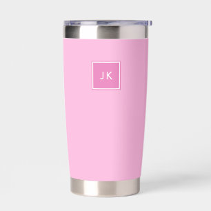 Minimalist Pink White Monogram Initials Coffee Insulated Tumbler