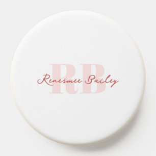 Minimalist Pink White Monogram PopSocket