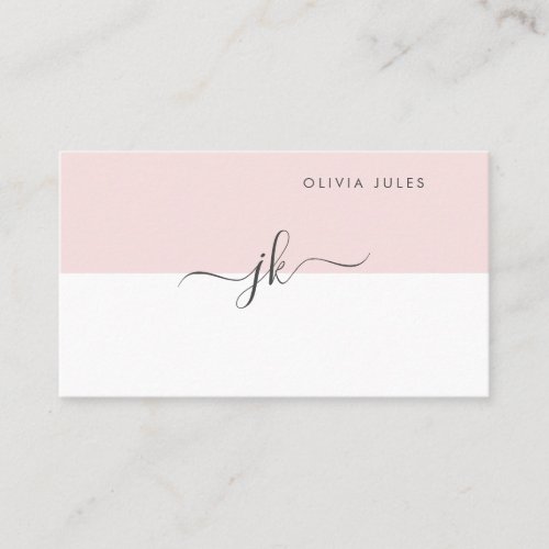 Minimalist Pink White Script Social Media Business Business Card