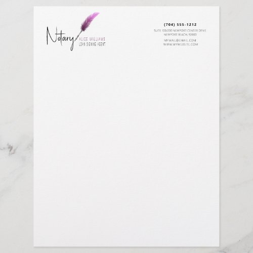 Minimalist Pink  White Simple Modern Notary Letterhead