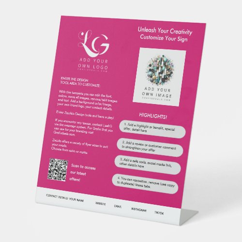 ️Minimalist PINK WHITE Simple QRCODE Template Pedestal Sign