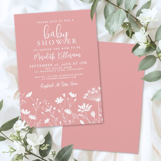 Minimalist Pink Wildflower Baby Shower Invitation (Minimalist Pink Wildflower Baby Shower Invitation)