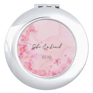Minimalist pink wildflower wedding compact mirror