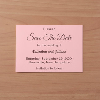 Minimalist Pink With Dark Burgundy Text Wedding Save The Date