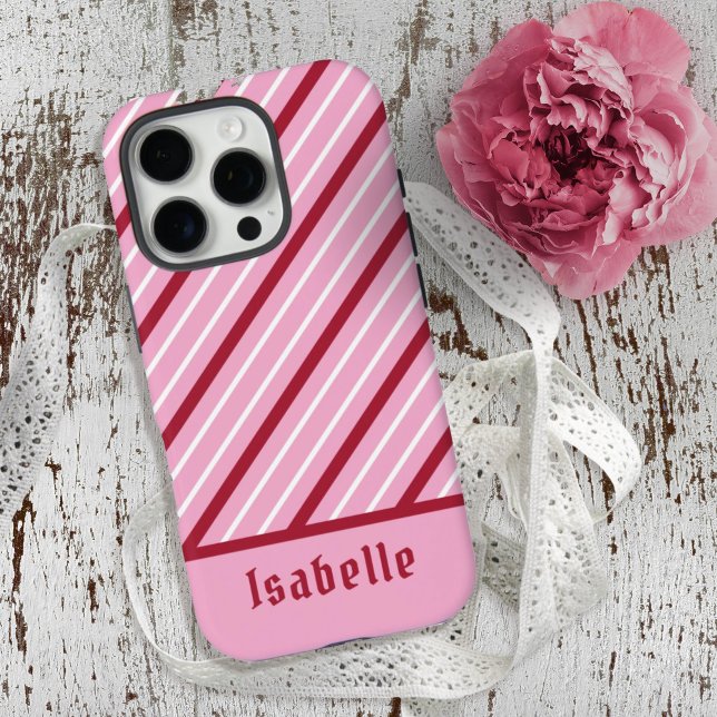 Minimalist Pink with Dark Red and White Stripes Case-Mate iPhone Case (Creator Uploaded)