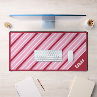 Minimalist Pink with Dark Red and White Stripes Desk Mat