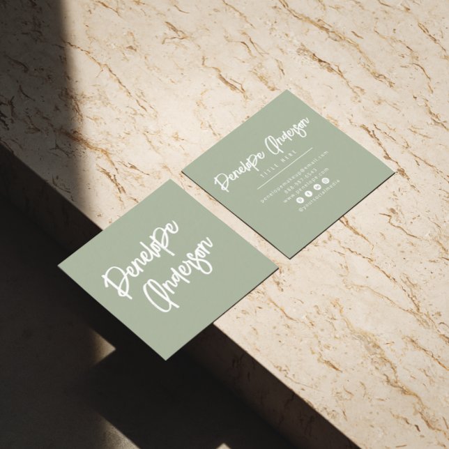 Minimalist Pistachio Green Neutral Boho Modern  Square Business Card (Creator Uploaded)