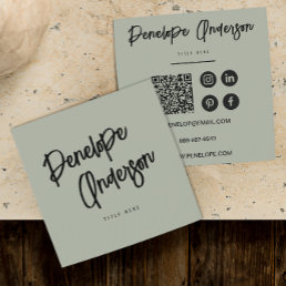 Minimalist Pistachio Green QR Code Modern Boho Square Business Card