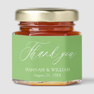 Minimalist Pistachio Green Thank you Wedding Honey Jar Favors