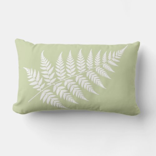 Minimalist Pistachio Green White Fern Silhouette Lumbar Pillow