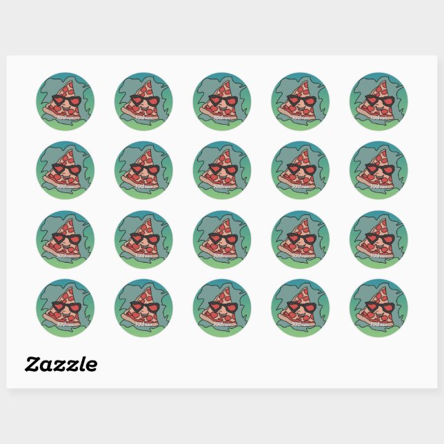 Minimalist Pizza with Sunglasses Classic Round Sticker (Sheet)