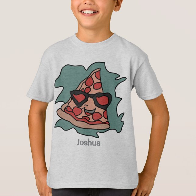 Minimalist Pizza with Sunglasses | Cool  T-Shirt (Front)