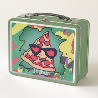 Minimalist Pizza with Sunglasses Metal Lunch Box