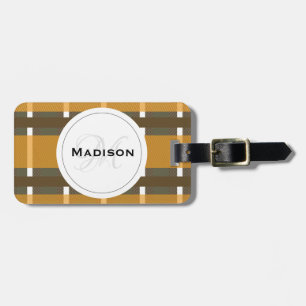 Minimalist Plaid Mustard Yellow Modern Luggage Tag