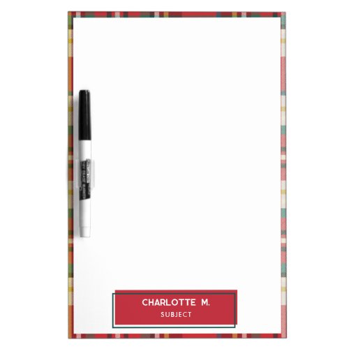 Minimalist Plaid Red Green Rustic Teachers Dry Erase Board