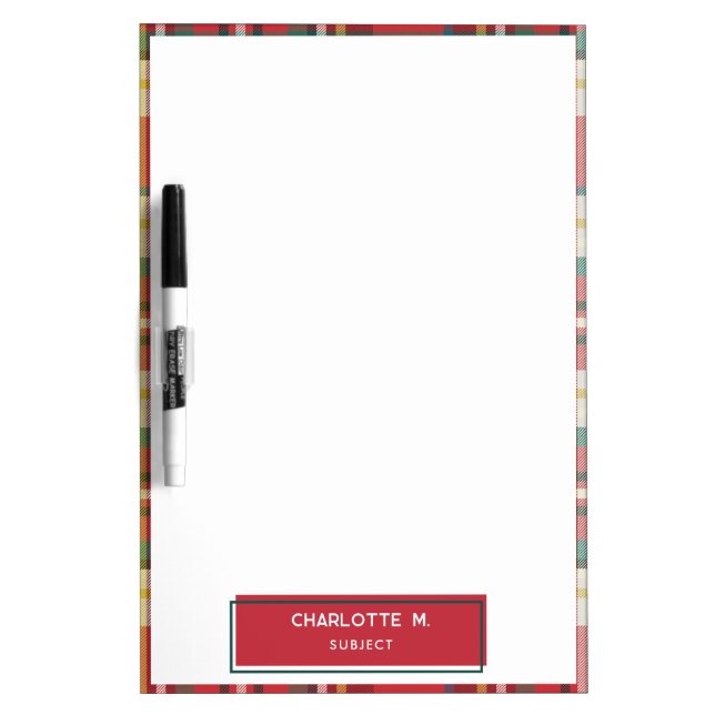 Minimalist Plaid Red Green Rustic Teachers Dry Erase Board (Front)