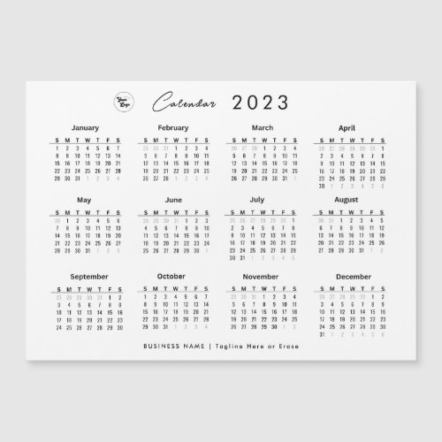 Minimalist Plain 2023 Calendar with Business Logo  Magnetic Invitation