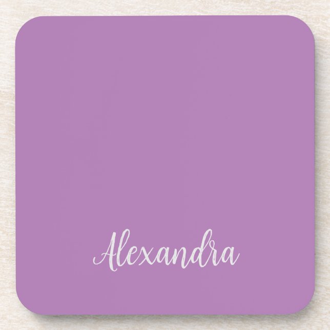 Minimalist Plain Add Name Lavender Calligraphy Beverage Coaster (Front)