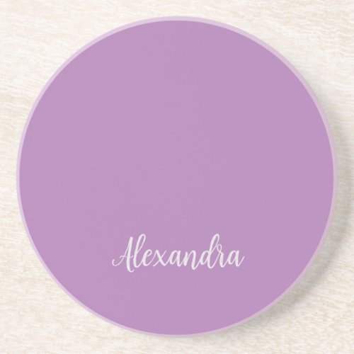 Minimalist Plain Add Name Lavender Calligraphy Coaster