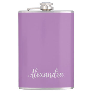 Minimalist Plain Add Name Lavender Calligraphy Flask