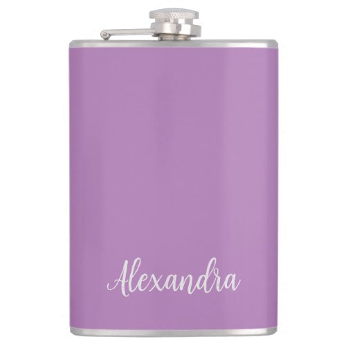 Minimalist Plain Add Name Lavender Calligraphy Flask