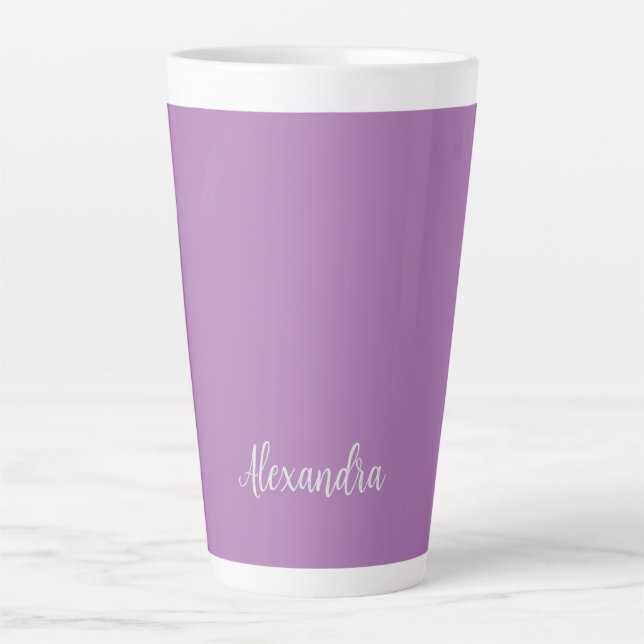 Minimalist Plain Add Name Lavender Calligraphy Latte Mug (Front)