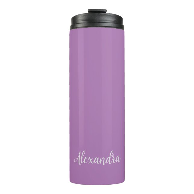 Minimalist Plain Add Name Lavender Calligraphy Thermal Tumbler (Front)