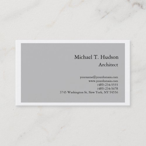Minimalist Plain Architect Classical Grey White Business Card