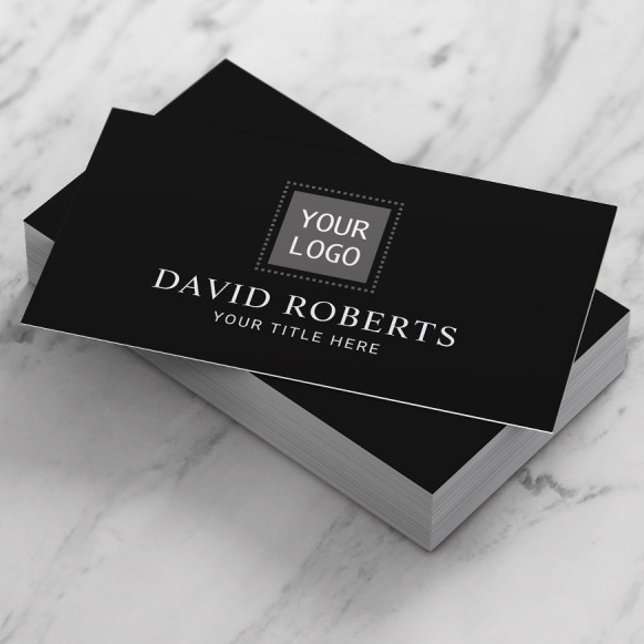 Minimalist Plain Black Professional Add Your Logo Business Card (Creator Uploaded)