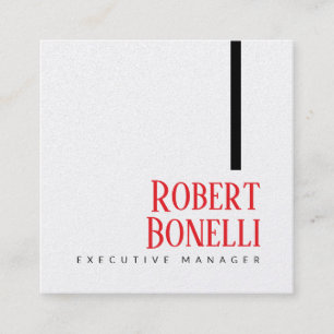 Minimalist Plain Black Red & White Modern Plain Square Business Card