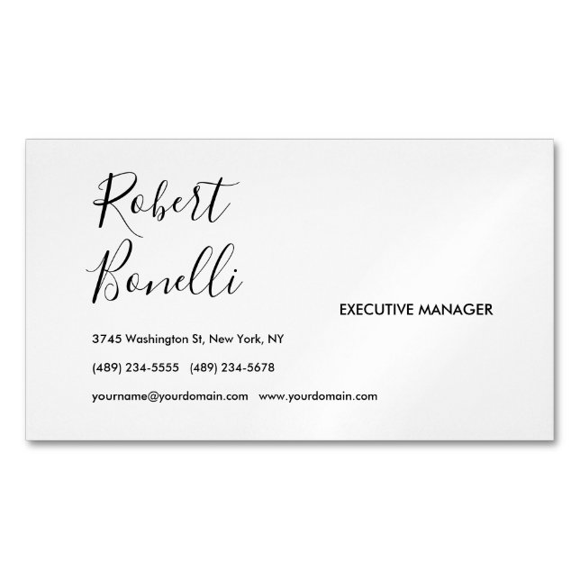 Minimalist Plain Black & White Modern Lovely Business Card Magnet (Front)