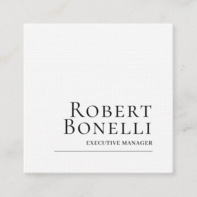 Minimalist Plain Black & White Modern Plain Square Business Card (Front)