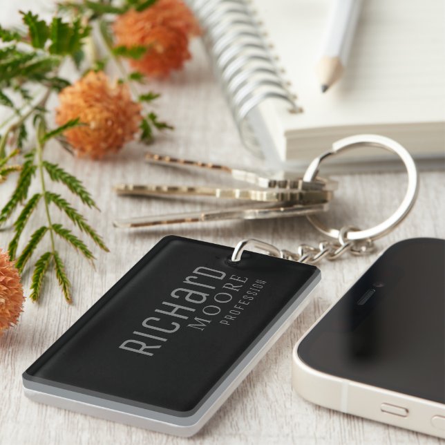 minimalist plain black white name Acrylic Keychain (Front Right)